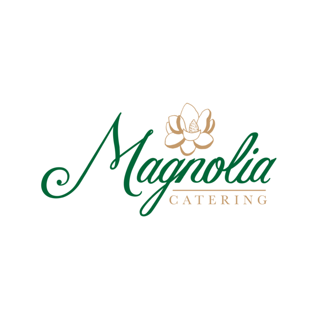 Magnolia Catering logo: a gold magnolia blossom above a green script wordmark